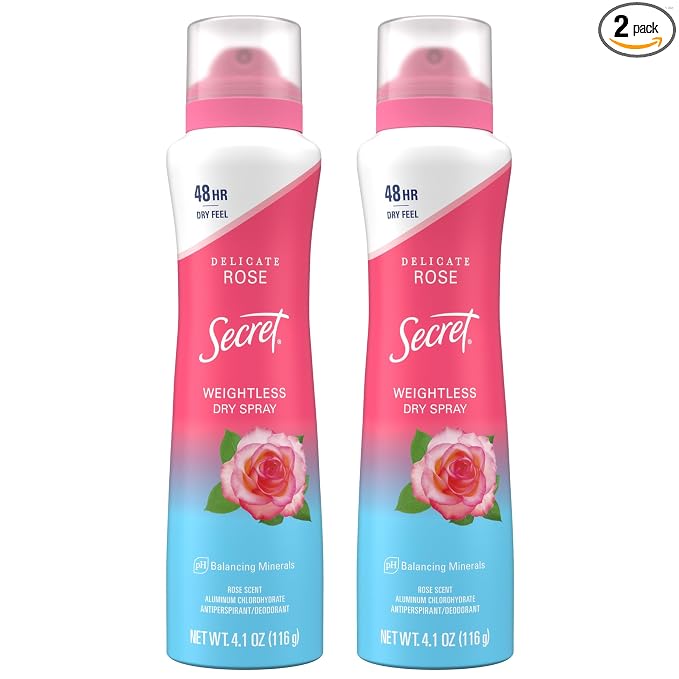 Secret Dry Spray Antiperspirant Deodorant for Women, 48hr Weightless Sweat & Odor Protection, Gentle on Skin, Wild Rose & Argan Oil Scent, 4.1 oz (Pack of 2)