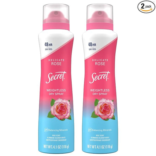 Secret Dry Spray Antiperspirant Deodorant for Women, 48hr Weightless Sweat & Odor Protection, Gentle on Skin, Wild Rose & Argan Oil Scent, 4.1 oz (Pack of 2)