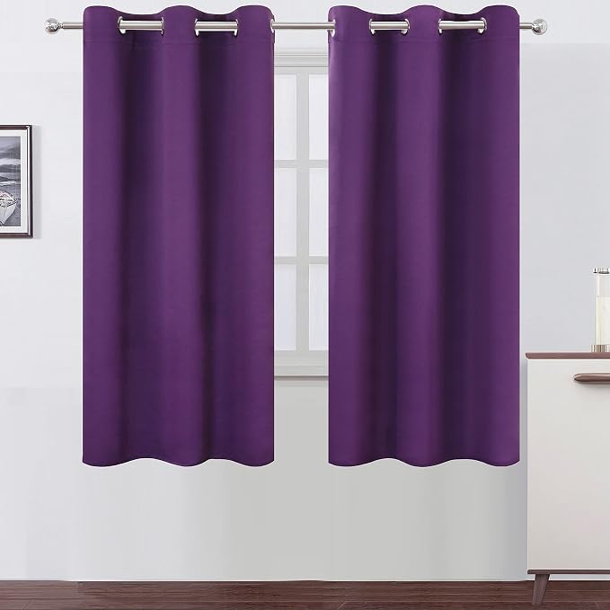 LEMOMO Purple Blackout Curtains 34 x 63 Inch Length/Set of 2 Curtain Panels/Thermal Insulated Room Darkening Blackout Curtains for Bedroom