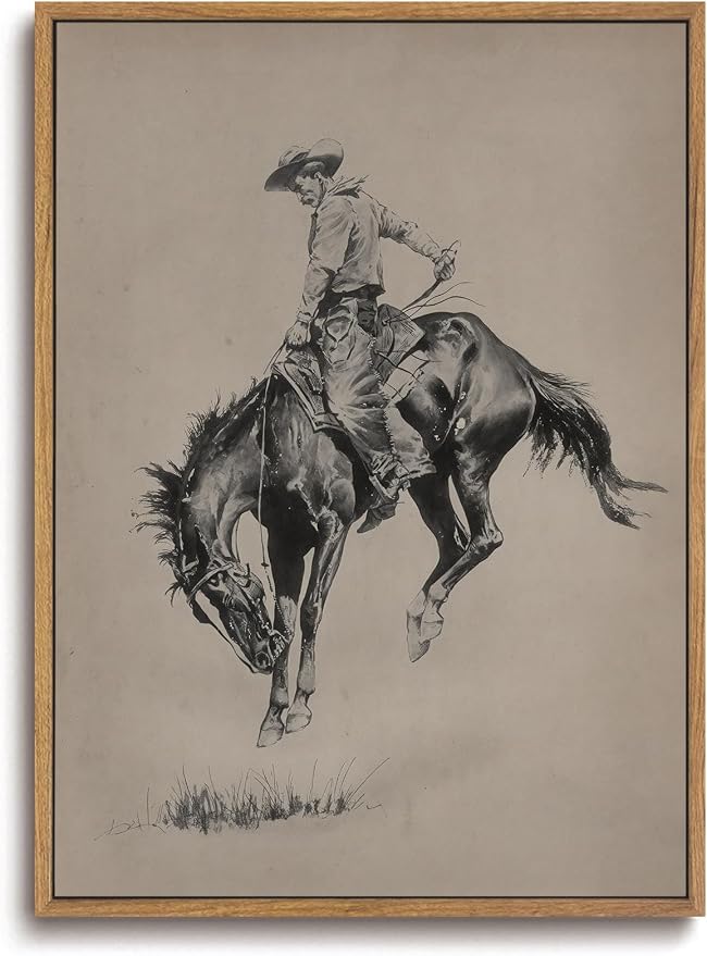ZZLWBKGL Western Wall Decor Bronco Buster Canvas Art Cowboy Framed Wall Art | Vintage Artwork Farmhouse Picture Retro Country West Paintings for Living Room Bedroom 12x16in