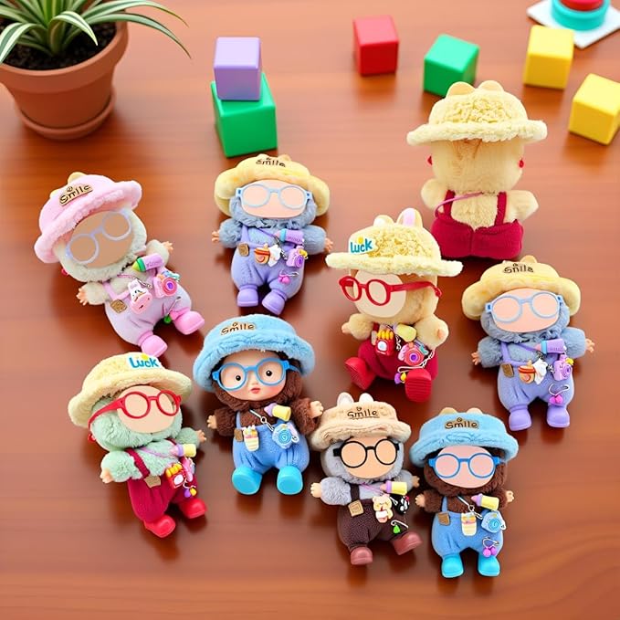 Doll Clothes Outfit and Accessories Suitable for 17cm Dolls, 5 Piece Set Romper Hat Camera Backpack Glasses Shoes (No Doll) Pink