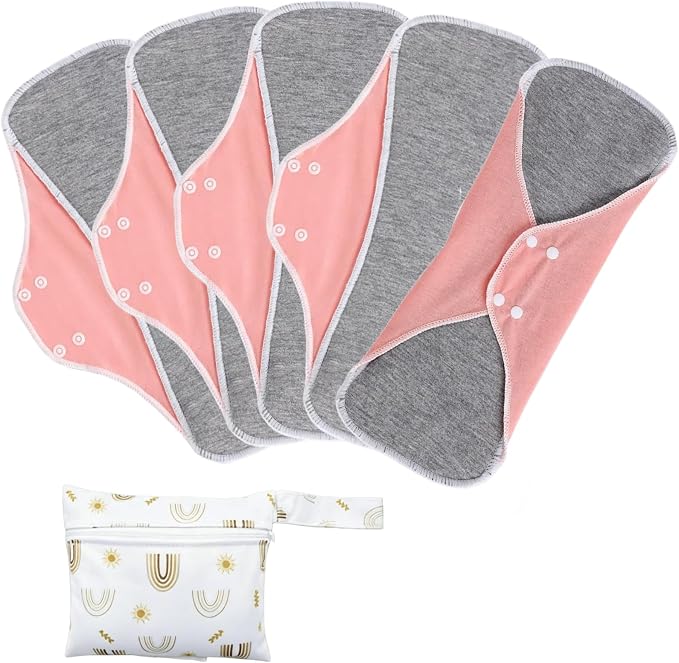 Reusable Incontinence Pads,Graphene Pads Sanitary Napkins,Washable Menstrual Pads,with 1 Storage Bag,Panty Liners Pads Period for Women/Postpartum/Incontinence Patients(Coral Pink/L/5pcs)