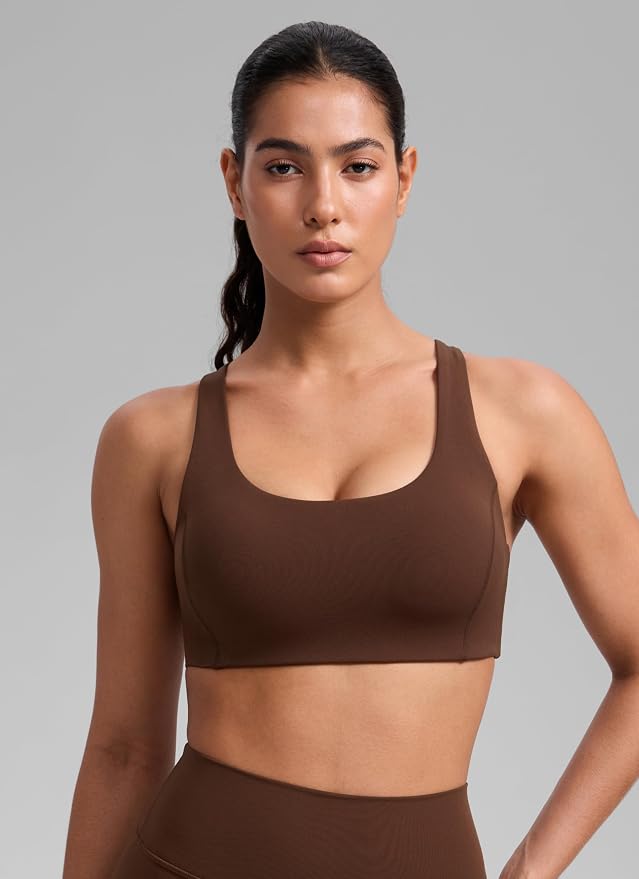 CRZ YOGA SculptAir Wide Straps Cross Back Sports Bras for Women - U Neck Medium Impact Wireless Padded Workout Top