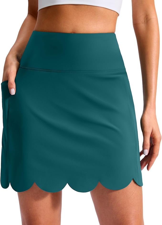 16" Skorts for Women with 4 Pockets High Waisted Scalloped Hem Athletic Tennis Skirt Golf Skort Dressy Casual