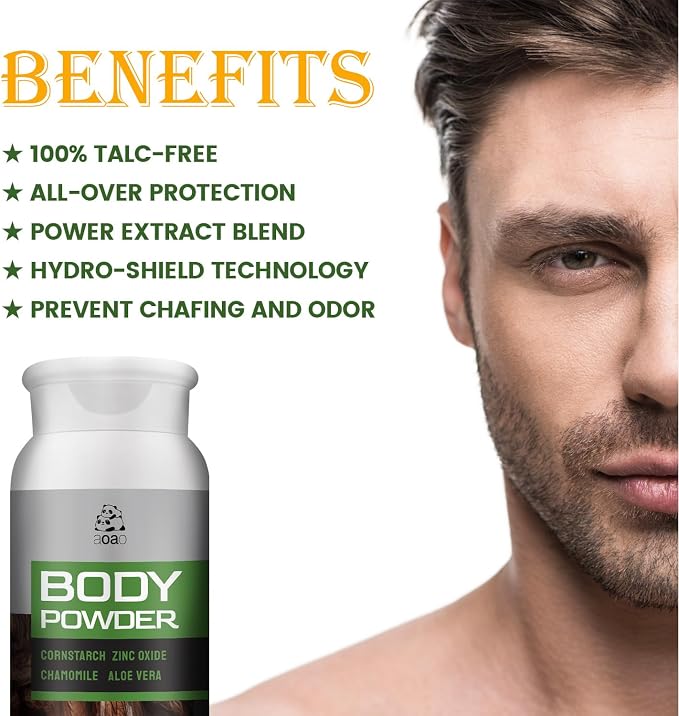 AOAO Herbal Body Powder with Aloe & Chamomile, Natural Deodorizing Powder, Talc-Free, Baking Soda Free, Anti-Friction & Sweat Absorbs for Men Women, Sooth & Comfort for Body Intimate Daily Care, 2pack