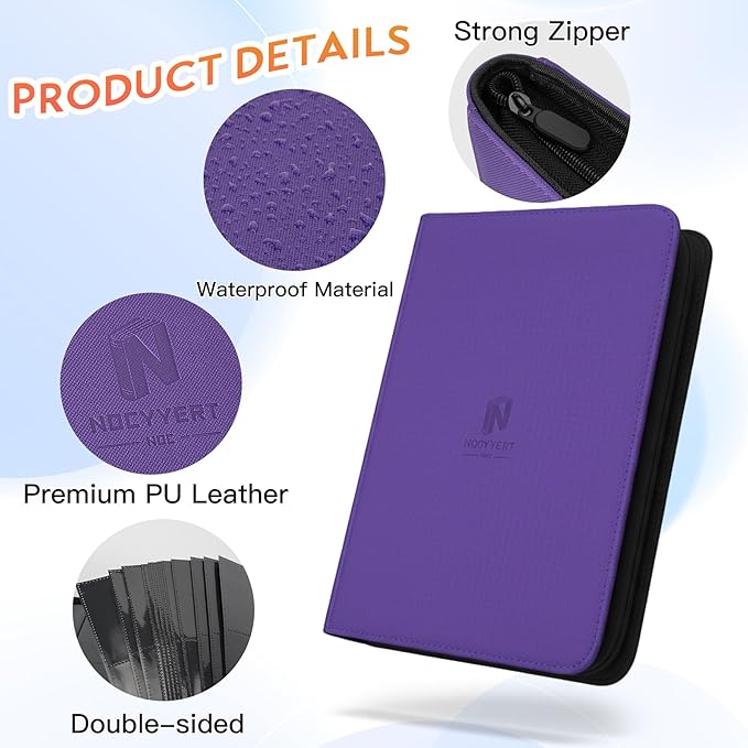 1000+ Pockets Premium Trading Card Binder, 16 Pockets Trading Card Binder Ringless Side Loading Trading,Card Holder Folders for MTG, TCG, Game Cards & Sports Cards(Purple)
