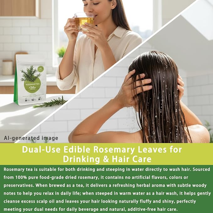 Samcci - Rosemary Tea, 40 Teabags, 1.5g/bag - Pure Dried Rosemary Leaves Tea Bags- Cultivated From Egypt - Non-GMO - Caffeine-free - Support Respiratory Health & Support Hair Growth