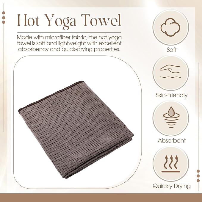 Hahafelt 3 Pack Hot Yoga Towel Non Slip 72" x 26" Extra Large Microfiber Yoga Mat Towel with Grip Dot Absorbent Sweat Anti-Slip Mat Cover for Pilates Fitness(Beige Dark Gray Coffee)