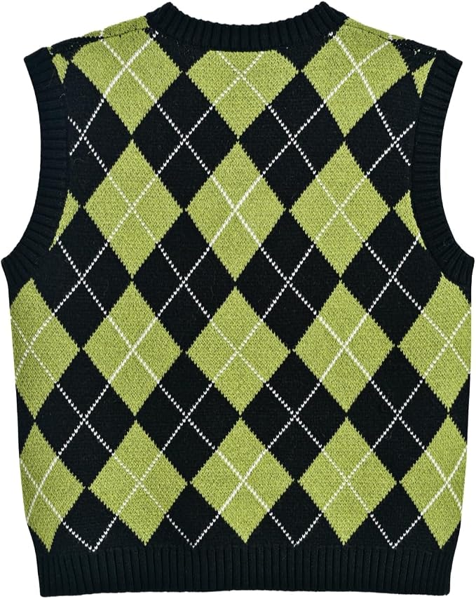 Women's Sweater Vest,Y2K Sleeveless Pattern Preppy Style Knitted Crop Tank Top for Girl