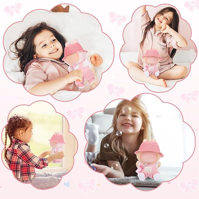 5 Pcs Stylish Set for 17cm Dolls with Fashion Hat ,Water Bottle,Skirt,Shoes and Sweater Outfit Set, Cute Doll Style Accessories Gift(Pretty,Pink)