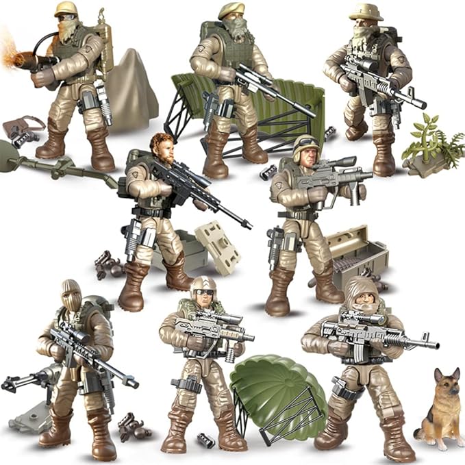 Special Forces Mini Military Action Figure with Weapons and Accessories Building Blocks Playset, 8 PCS 1:36 Scale Army Men Figure, Multiple Movable Joints, Best Gift for Kids 8 9 10