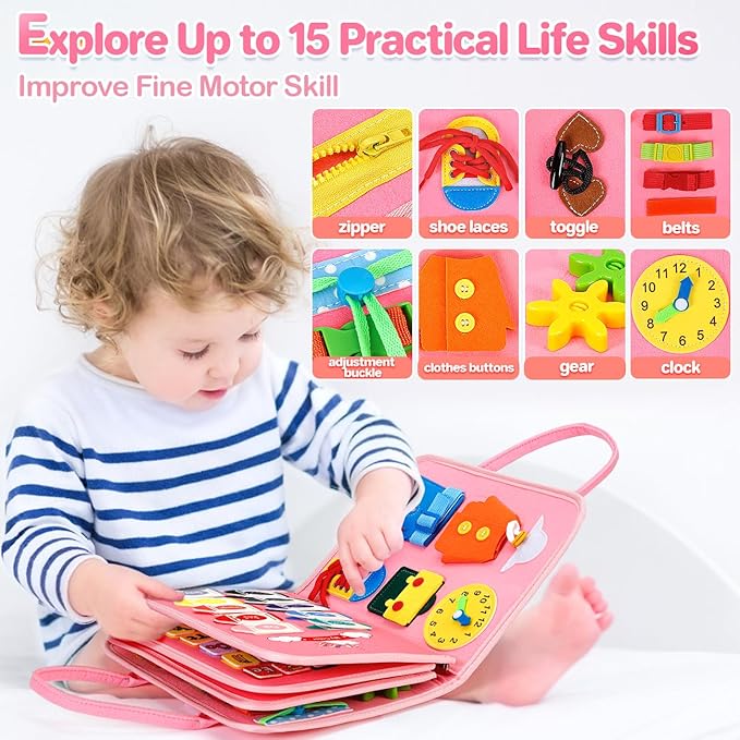 Montessori Busy Board Toys for One Year Old Girl Birthday Gifts,Educational Preschool Learning Activities Sensory Travel Toys for 1 2 3 Year Old, for Toddlers 1-3