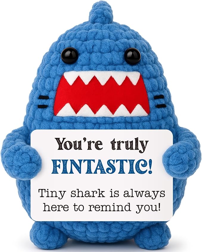 Positive Crochet Animals Shark Birthday Gifts for Men Women Christmas Stuffers Emotional Inspirational Motivational Appreciation Support Gifts for Friends Teens Coworkers Boss Brother Dad Boyfriend