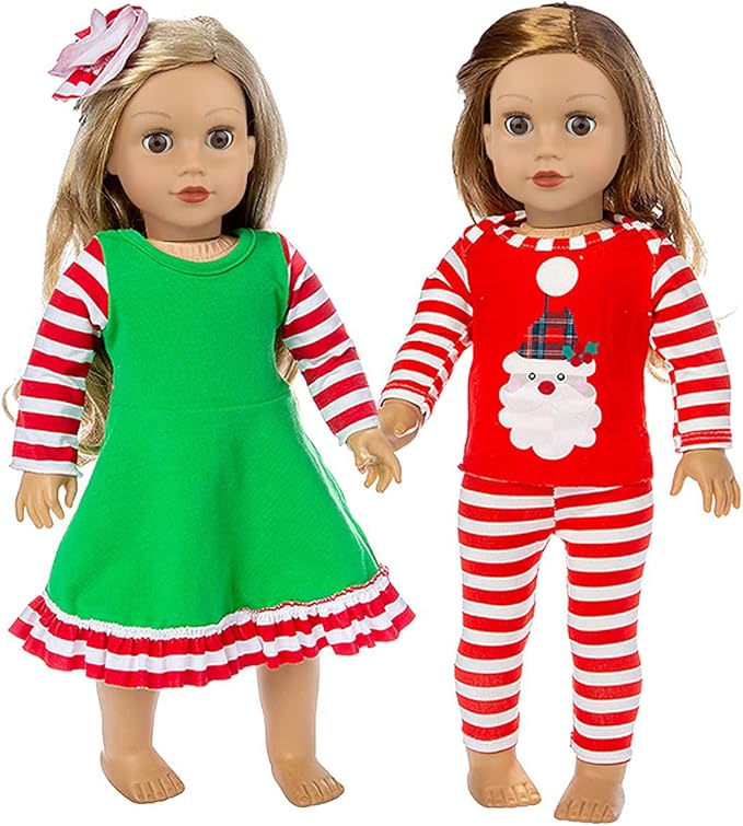 Ecore un 2 Set 18 Inch Doll Christmas Clothes Dress Pajamas Outfits for 18 Inch Girl Doll