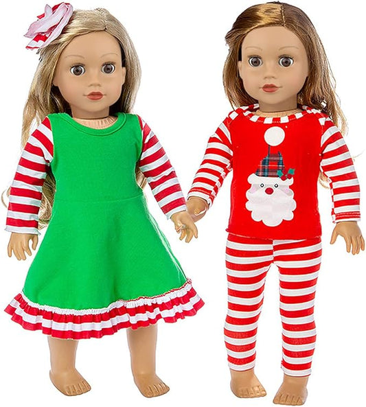 Ecore un 2 Set 18 Inch Doll Christmas Clothes Dress Pajamas Outfits for 18 Inch Girl Doll