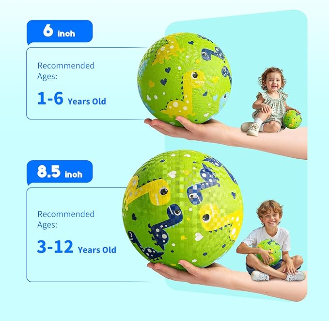 ZOOJOY Pack of 4 Cartoon Playground Balls, 8.5" Rubber Bouncy Kickball Set, Indoor & Outdoor Dodgeball Kickball Balls for Toddler 3-12, School Games Toys for Boys and Girls with Pumps and Boxes