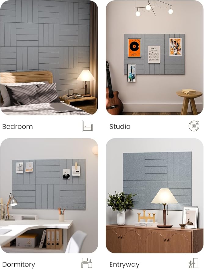 Fluxynara 36" x 24" Large Felt Bulletin Board, Blue Gray | 6 Pack Cork Board Alternative with 30 Safe Adhesive Tabs, Pin Boards for Wall Decor, Home, Office, Classroom,Dorm