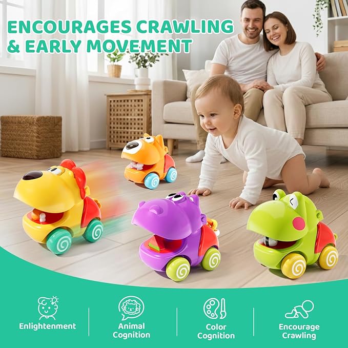 ALASOU Push and Go Animal Car Toys for 1 Year Old Boy Girl|Baby Toys 1 Year Old Boy Gifts for Toddlers 1-3|Vehicle Toy Set for Toddler Toys 1-2|1st Birthday Gift for Infant 6 9 12 18 Months
