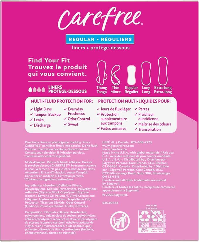 Carefree Panty Liners, Regular Liners, Unwrapped, Unscented, 120ct (Packaging May Vary) & Thong Regular Liner (Pack of 1) Unscented 49 Count