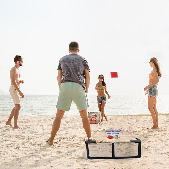 Portable Cornhole Set PVC Framed Corn Holes Outdoor Game Set with 2 Cornhole Boards, 8 Cornhole Bean Bags and Carrying Case, Camping Games Indoor Outdoor for Adults, Travel Camping Accessory