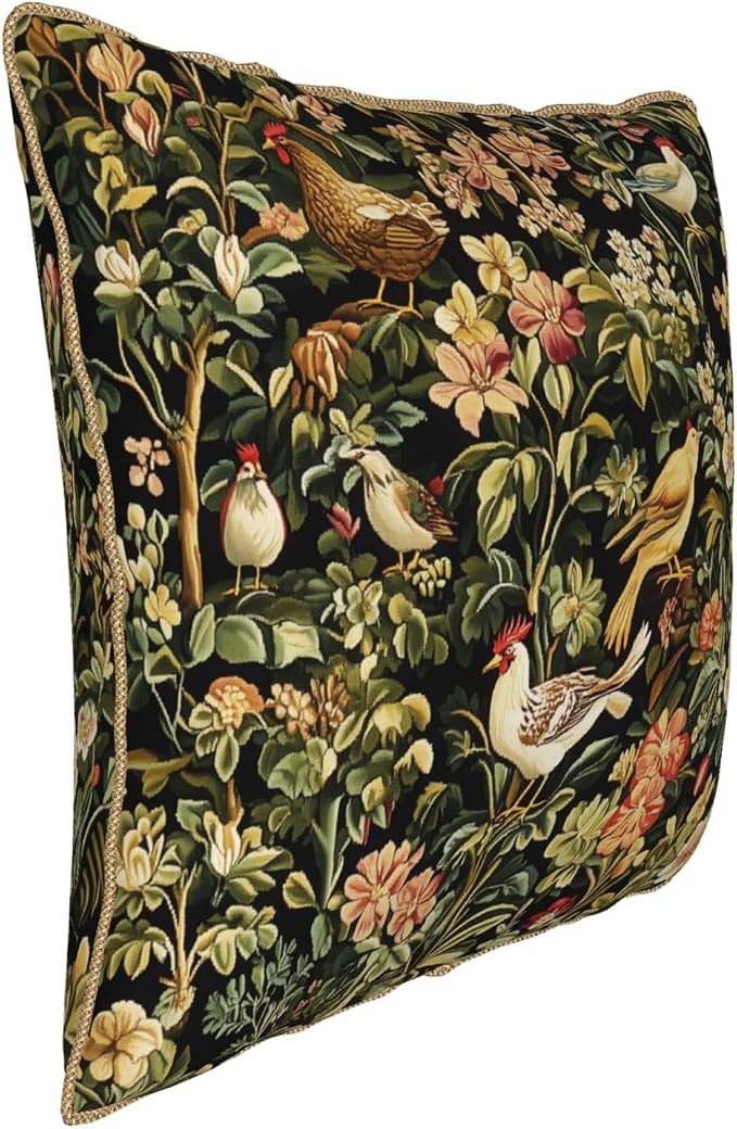 Vintage Floral Animal Velvet Pillow Covers 16x16 Inch Black Green Flowers Leaf Throw Pillows for Couch Farmhouse Cushion Covers Pillowcase Boho Chinoiserie Pillow Cases for Sofa Bed Outdoor Decor