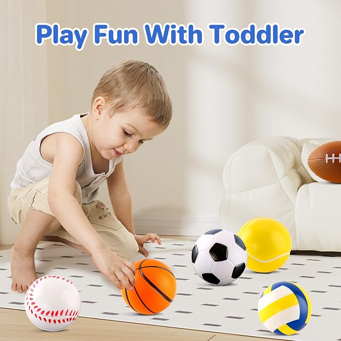 Balls Toys Gift for Toddlers 3 4 5 Years Old,6 Small Sports Foam Balls for Baby with Soccer Ball,Basketball,Football,Baseball,Tennis Ball and Volleyball,Mini Soft Balls for Kids Boys Girl