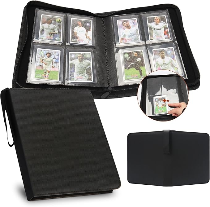 Toploader Binder, HYMENEX Top Loader Card Storage Holds 96 Cards, 4 Pocket Top Loader Card Binder for Trading Cards 3" x 4" Rigid Card Holders and Sports Cards - Classic Black