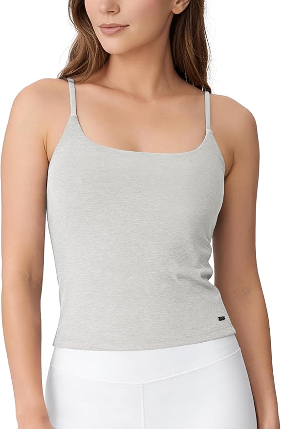 ODODOS Women's Performance Crop Cami Tank with Built-in Bra - Ultra Soft odSTRATUM Tech Spaghetti Straps Yoga Sports Bra
