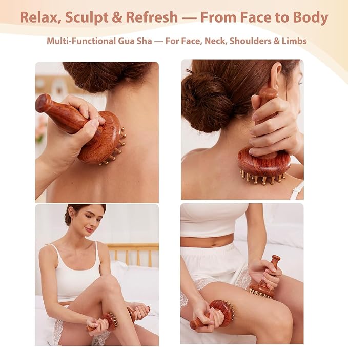 Meridian Massage Brush for Belly, 29 Teeth H62 Brass Massage Tool, Belly Massage Brush for Body and Scalp, Chinese SPA Gua Sha Tool for Body (2PCS) 黄铜经络刷 经络刷
