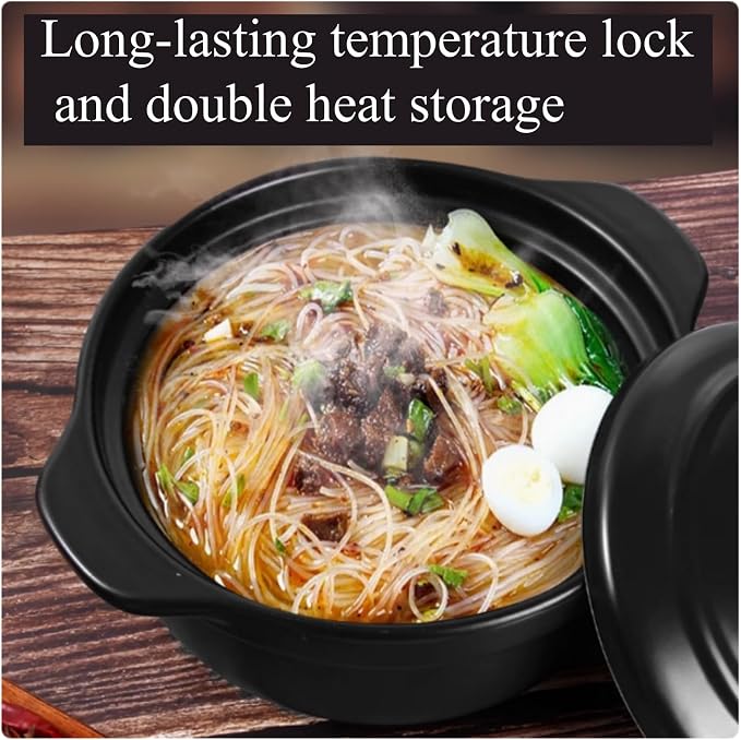40 oz Ceramic Korean Stone Pot with Lid and Trivet Clay Pot for Cooking | Ceramic Sizzling Hot Pot for Bibimbap Black Korean Cooking Pot for 1-2 People for Kimchi Stew, Hot Pot