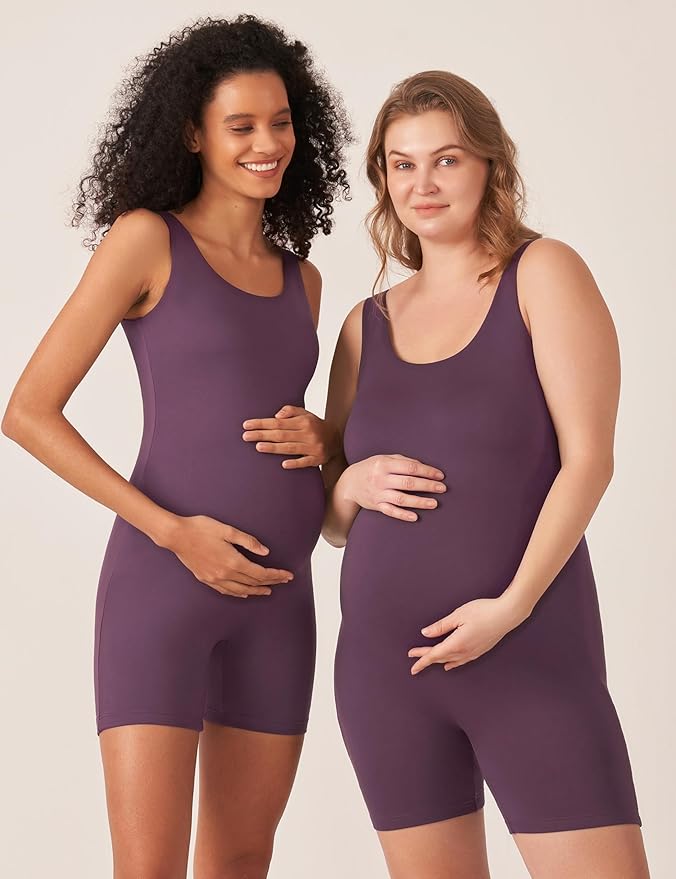 POSHDIVAH Women's Maternity Bodysuit Pregnancy Shapewear Double Lined Sleeveless Tank Top Shorts Romper Jumpsuit