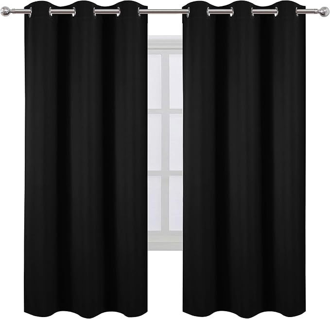LEMOMO Black Thermal Blackout Curtains/42 x 72 Inch/Set of 2 Panels Room Darkening Curtains for Bedroom