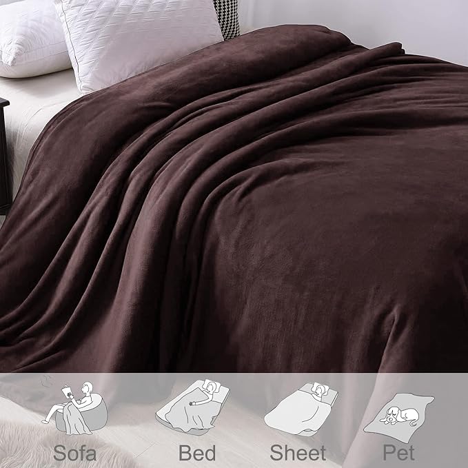 Exclusivo Mezcla Soft Fleece Throw Blanket for Couch, Coffee | 50x60 Inches, Double-Sided Brushed Flannel, Lightweight Plush Cozy Blanket for Home Decor, All Season, Machine Washable