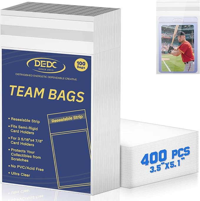 DEDC 400Pcs Team Bags for Semi Rigid Card Holder, Resealable Team Bags for Trading Cards Card Grading Fits Semi Rigid Sleeves