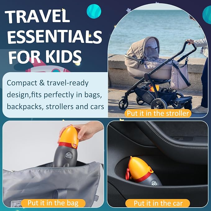 ONEDONE Portable Urinal for Kids Rocket Pee Bottle for Kids Emergency Toilet Urinal for Toddlers Boys Girls 12.5 OZ Small Pee Cup for Kids Camping Car Travel Potty Training Baby Urinal Orange