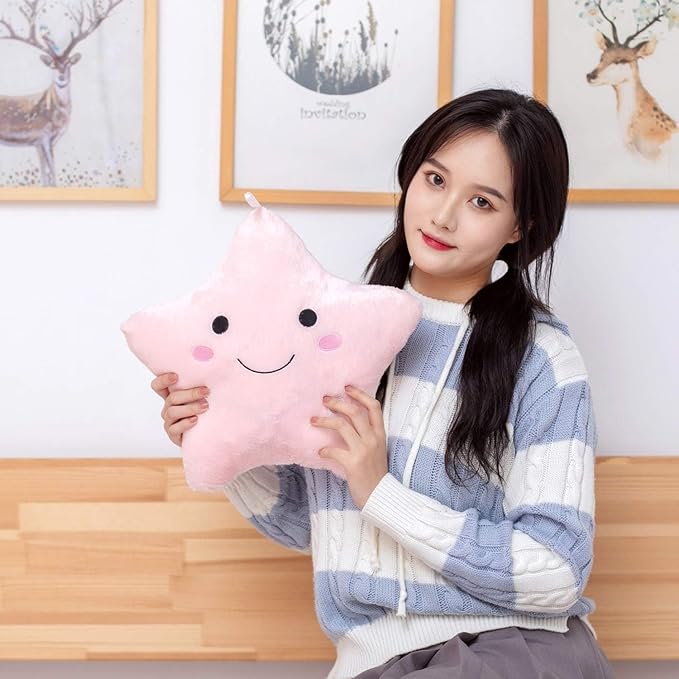 DearSun 13''Creative Twinkle Star Colorful Night Light Plush Pillows Light up Night Stuffed Toys Perfect for Birthday Christmas Holiday Valentines (Pink)