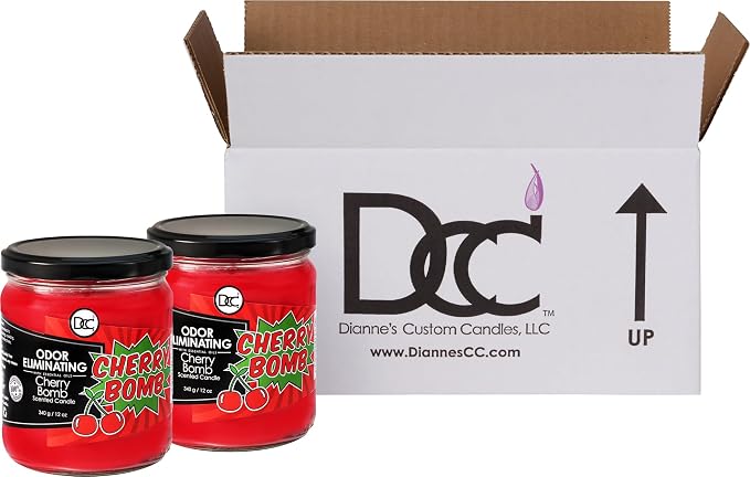 Cherry Bomb Two Pack Odor Eliminating Highly Fragranced Candle - Eliminates 95% of Pet, Smoke, Food, and Other Smells Quickly - Up to 80 Hour Burn time - 12 Ounce Premium Soy Blend