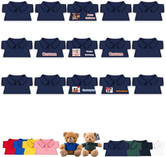 15 Pcs Personalized Teddy Bear Clothes with Name Photo, Custom Stuffed Animal Clothing Fit 8-16 inch Bears Clothes for Stuffed Animals, Doll Clothing Make Your Own Plush Doll Shirt