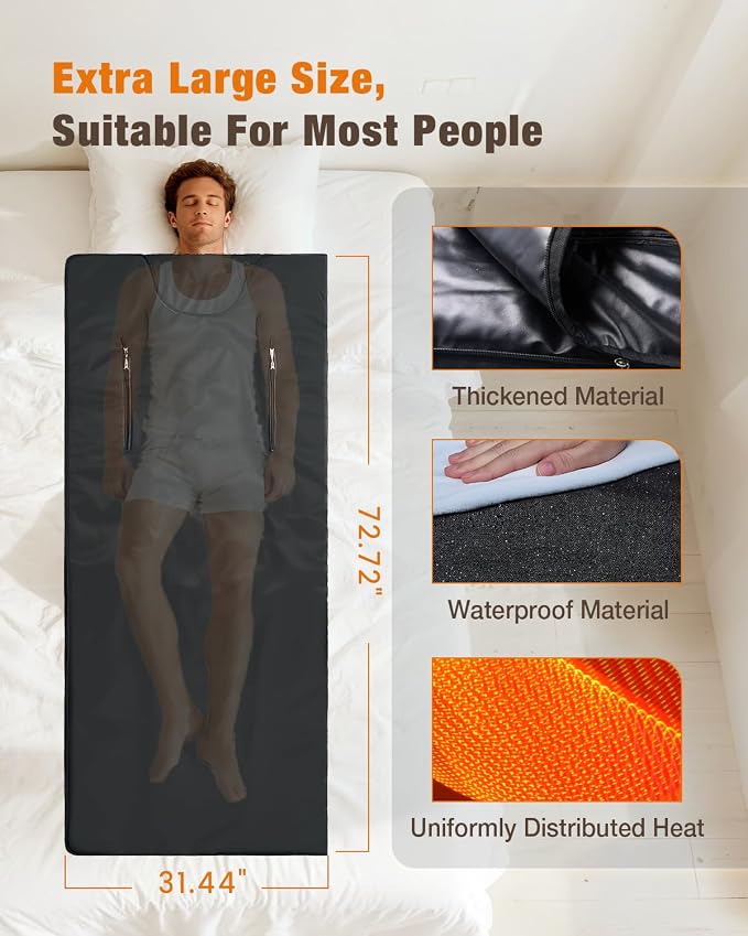 Portable Sauna Blanket for Home, Full Body Heating Wrap for Relaxation and Detox, Self Care Gifts, Washable & Foldable with Carrying Bag, 88-158℉, 10-60 Minutes Timer, (6 x 2.62) FT