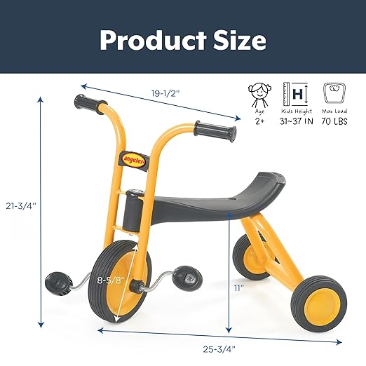 MYRIDER Toddler Trike, Kids Tricycle for Preschool, Daycare, Playground Kids Tricycles, Rubber Tires, Yellow/Black, 9" Mini