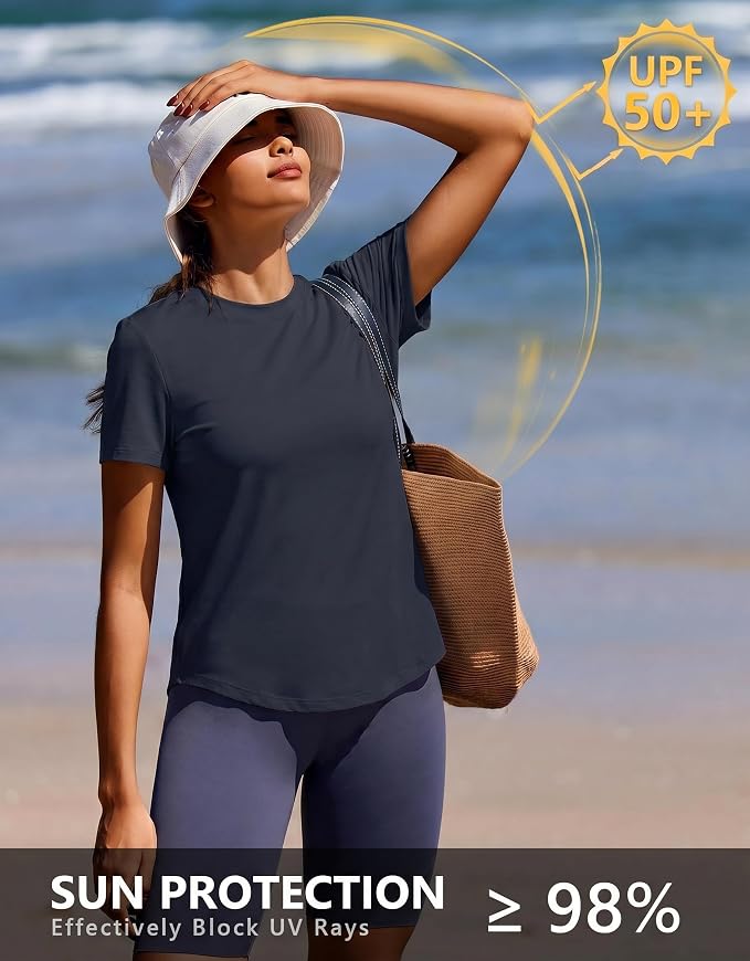 PINSPARK Soft Workout Tops for Women UPF 50+ Sun Protection Shirt Quick Dry Athletic Running Hiking Travel Basic Tee Shirts