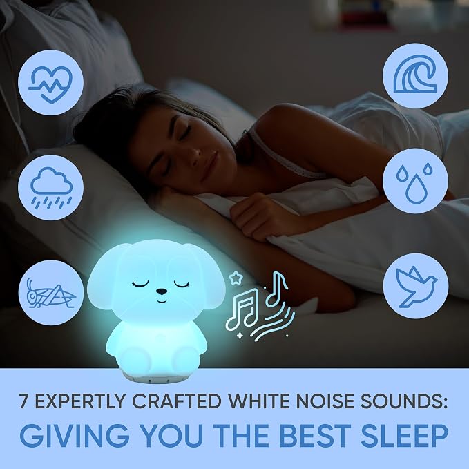 Mindfulness 'Breathing Puppy' | 4-7-8 Guided Visual Meditation Breathing Light | 3 in 1 Device with Night Light & Noise Machine for ADHD Anxiety Stress Relief Sleep - Gift for Kids Adult Women Men