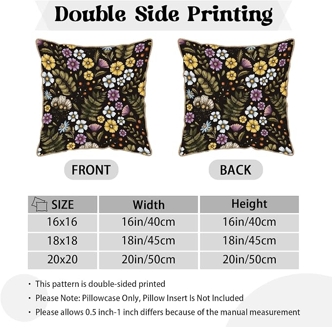 Blue Yellow Purple Floral Soft Velvet Throw Pillow Covers Set of 2 Plant Botanical Flowers Decorative Pillow Covers 16x16 In Vintage Black Pillow Case For Sofa Couch Living Room Farmhouse Home Decor