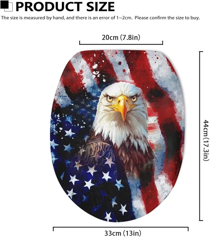 American Flag Eagle Santa Claus Toilet Seat Cover for Bathroom 4th of July Toilet Seat Cushion Cover with Elastic Bottom Universal Toilet Tank Cover Replacement Breathable Seat Covers