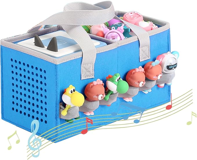 Carrying case for Toniebox Audio Player and Figurines Starter Set,Felt Organizer Bag,Travel for toniebox 2 Earphone and charger accessories portable bag (Blue)