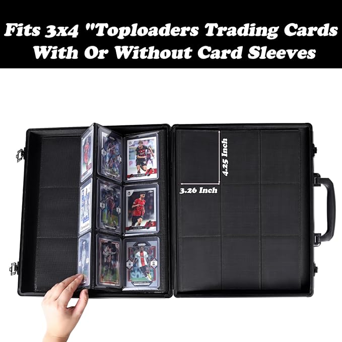 Azamou Toploader Binder for Trading Cards, Hard Cases, Holds 216 Toploaders, 9 Pocket Sleeves for 3" x 4" Cards (Black 216-Toploaders)