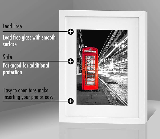 Americanflat 11x14 Picture Frame with Shatter-Resistant Glass - Use as 8x10 Frame with Mat or Display 11x14 Photo Without Mat - Signature Collection - Picture Frames for Wall Display - White | Shatter-resistant glass, hangs vertical or horizontal, sawt...