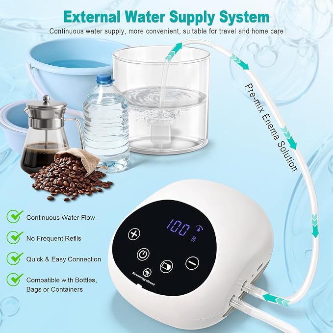 Electric Enema Kit,Enemas for Colon Cleanse Men Women,Coffee Enema Coffee Organic kit 100 Levels Water Flow Speed Control with LCD Display Pressure Spray Anal Douche
