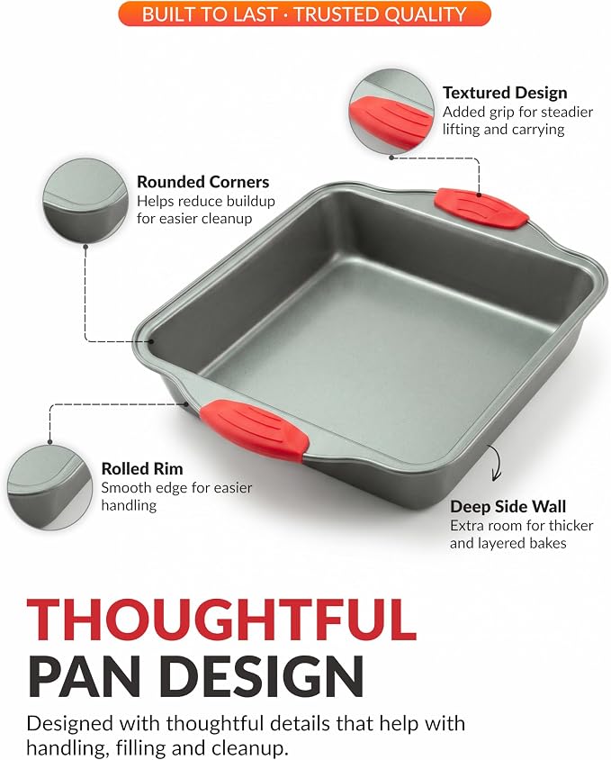 Boxiki Kitchen Non-Stick Steel 8x8 Square Baking Pan Durable, Convenient, and Premium Quality Non-Stick Baking Mold Bakeware.