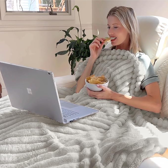 BEDELITE Ribbe Blankets Queen Size for Bed, Light Grey, 90"x90" | Ultra-Soft Plush Fleece, Warm Yet Lightweight, Ribbed Texture, Home Decor, Machine Washable, Giftable, All-Season Use